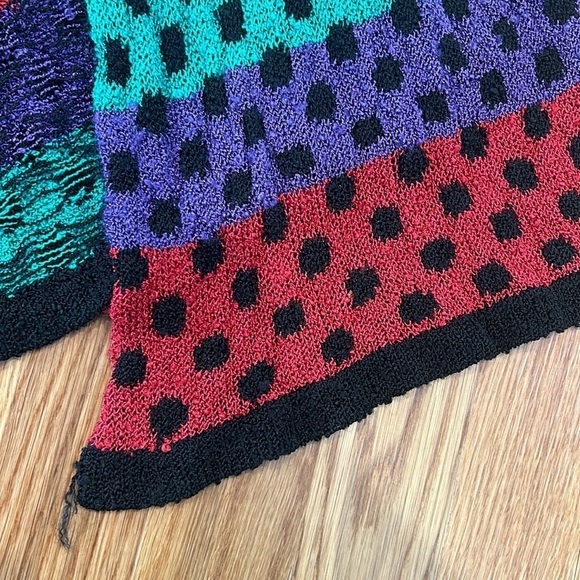 Vintage rainbow striped black polka dot neck scarf knit accessory - Picture 2 of 4